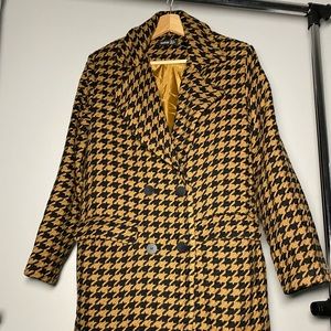 Brown Dogtooth Wool Look Coat